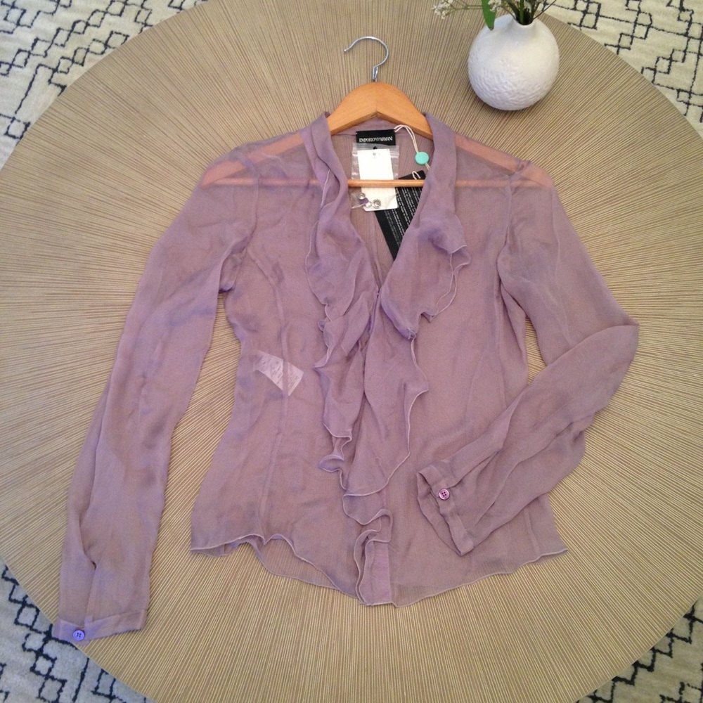 Emporio Armani violet sheer ruffle blouse